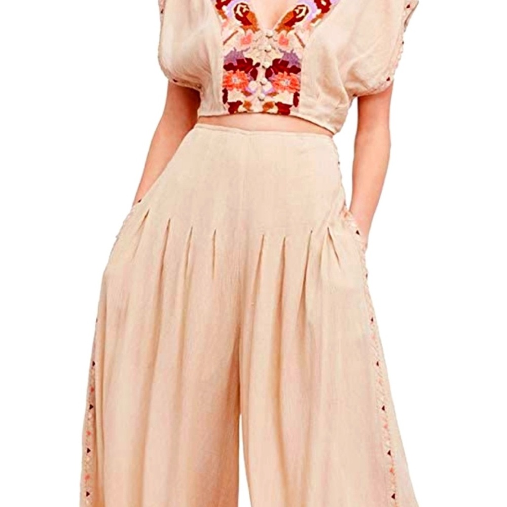 Free People Cream Wide Leg Pants